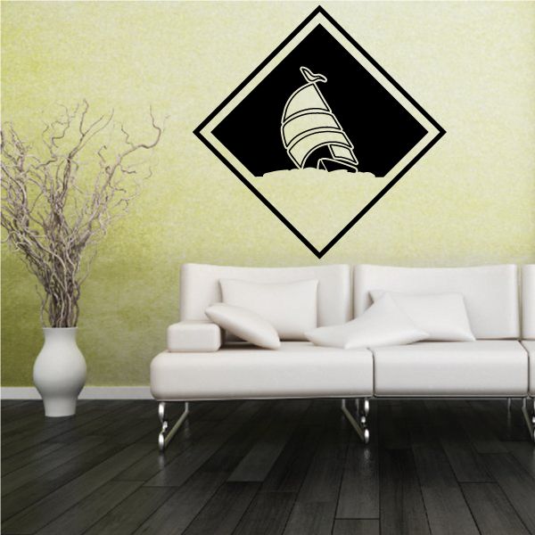 Vinyl wall decal: black diamond with white sailboat silhouette