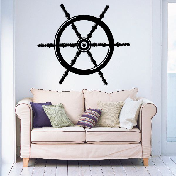 Navigation wheel wall decal with black circular spokes and center ring