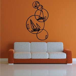Nautical vinyl wall decal with compass and sailboat line art