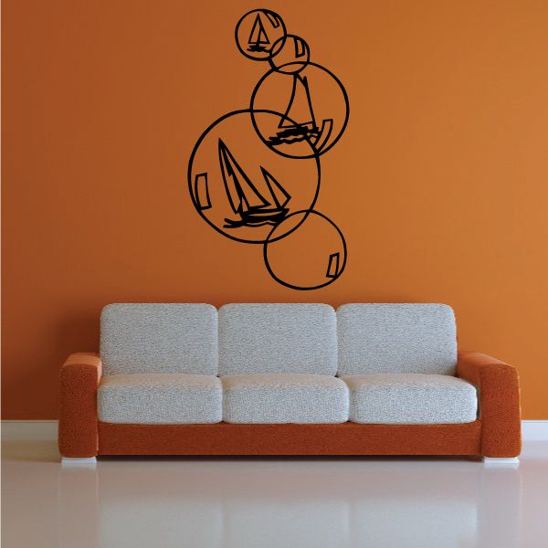 Nautical vinyl wall decal with compass and sailboat line art
