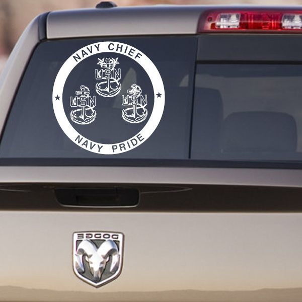 Navy brother block decal: circular white emblem with anchors and text, navy pride