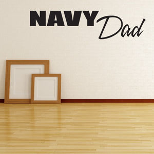 Navy block-style dad wall decal with bold black letters and script 'Dad'