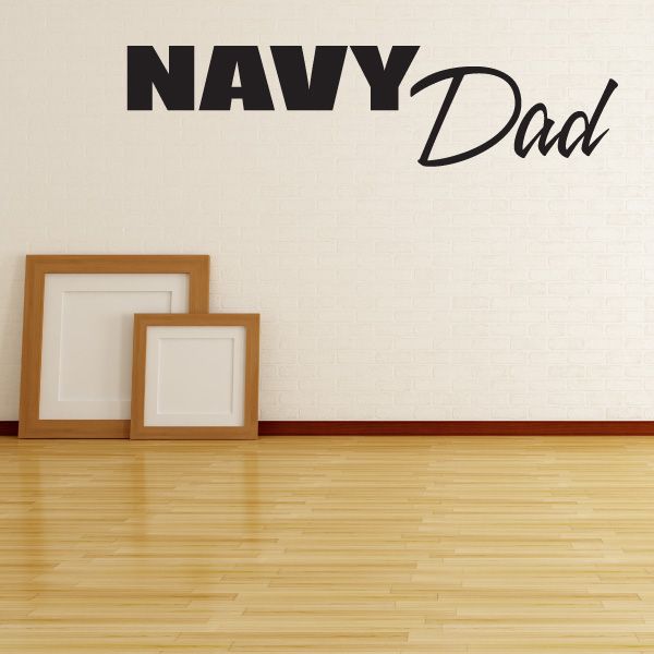 Navy block-style dad wall decal with bold black letters and script 'Dad'