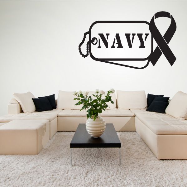 Image of Navy Dog Tag with Ribbon Decal