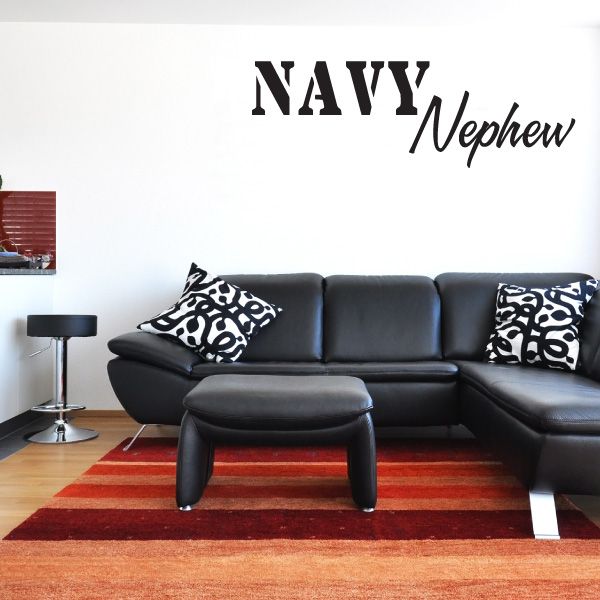 Navy Nephew wall decal lettering in bold uppercase and script