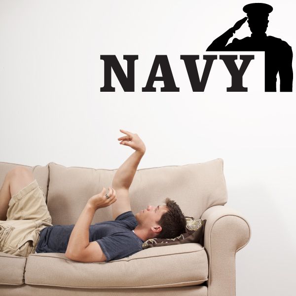 Image of Navy Text with Saulte Decal