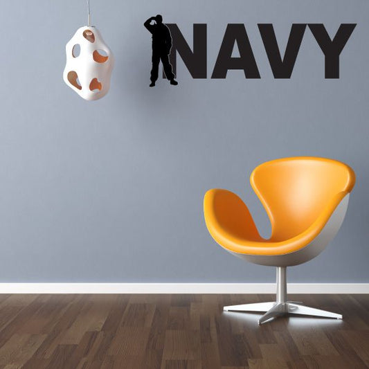 Image of Navy Text with Soldier Decal