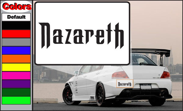 Nazareth decal sticker with bold black stylized 'Nazareth' lettering