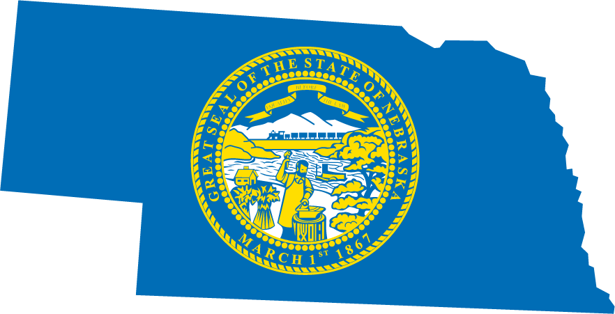 Nebraska state flag shape sticker with yellow circular state seal on blue