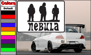 Car decal with three character silhouettes and 'Nebula' lettering