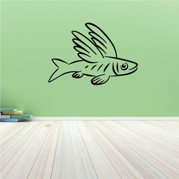 Flying fish wall decal, black line art