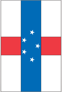 Netherlands Antilles flag sticker with blue vertical stripe, white stars, red and white bands