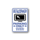 Blue parking only sticker with 'VIOLATORS WILL BE RE-ROUTED' text
