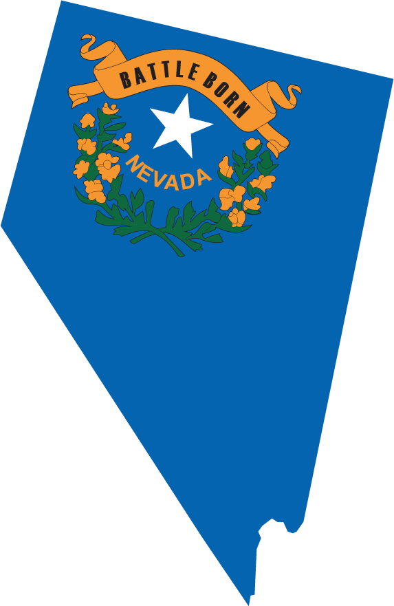 Nevada state flag sticker shaped like Nevada, blue triangle with white star and wreath