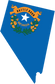 Nevada state flag sticker shaped like Nevada, blue triangle with white star and wreath