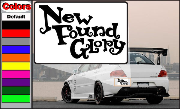Rectangular car decal with stylized New Found Glory text on white background