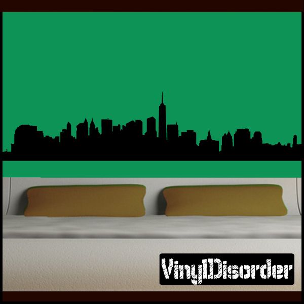 New York City skyline decal with black silhouette on green background