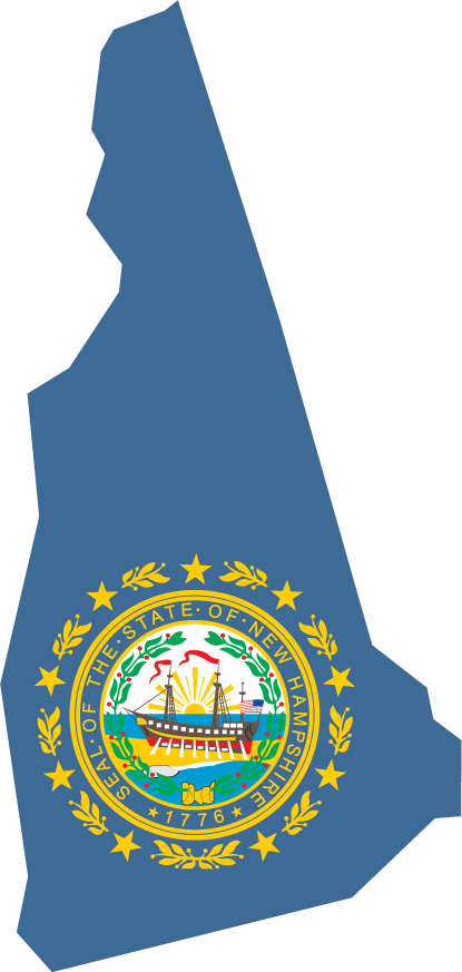New Hampshire state flag shape sticker with circular state seal and laurel wreath