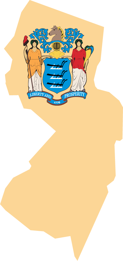 New Jersey state flag sticker in state-shaped outline