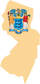 New Jersey state flag sticker in state-shaped outline