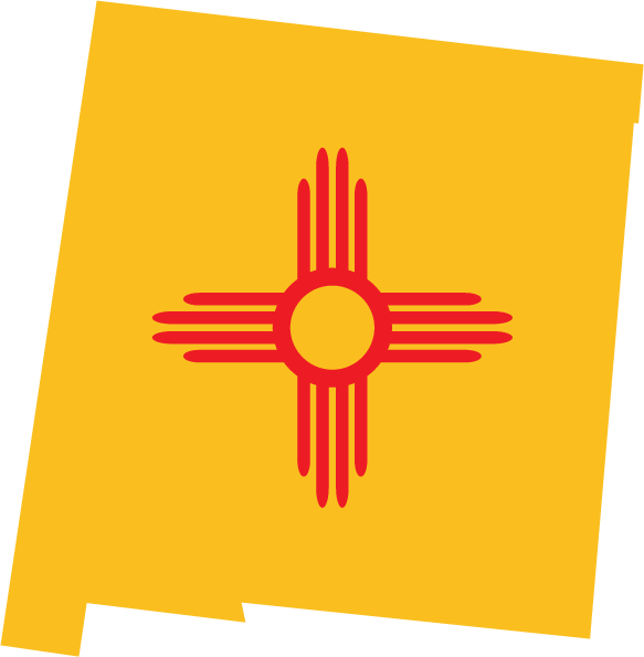 New Mexico state flag shape sticker with red sun symbol on yellow background