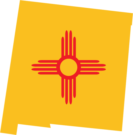 New Mexico state flag shape sticker with red sun symbol on yellow background