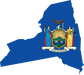 New York state flag shape sticker with colorful state seal