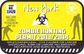 Zombie hunting permit sticker with yellow background, biohazard symbol, and 2013/2014 text