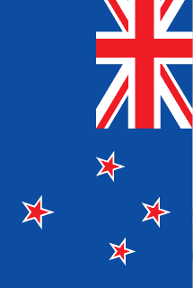 New Zealand flag sticker with blue background, red Union Jack, and four red stars