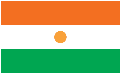Niger flag sticker: orange top, white middle, green bottom with gold dot.