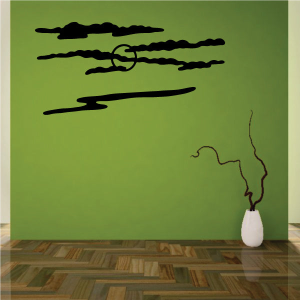 Black moon and long layered cloud streak decal with small curved line details