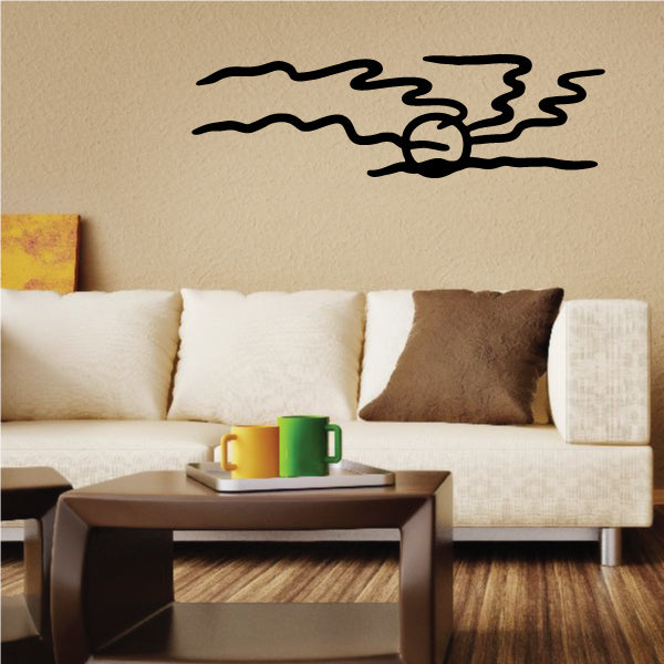 Moon and wavy cloud line wall decal in black line art