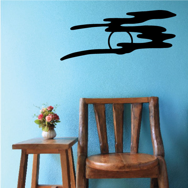 Decorative wall decal with black moon and sweeping cloud bands graphic