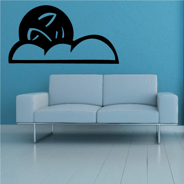 Black round moon and low clouds wall decal