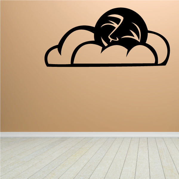 Black moon-face and rounded cloud wall decal