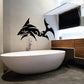 Shadow shark wall decal with stylized fins and teeth, dark vinyl graphic