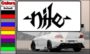 Nile decal: black stylized text logo on a white background