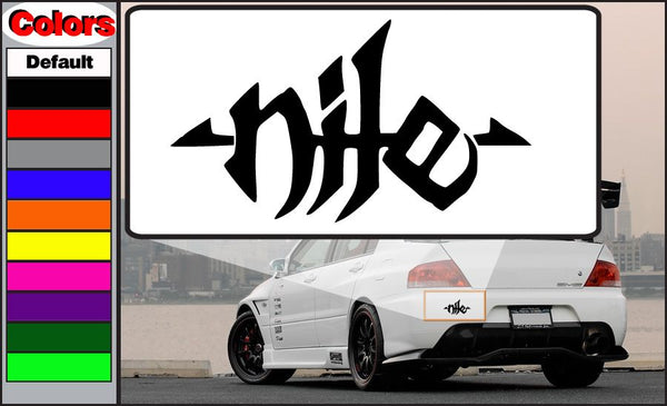 Nile decal: black stylized text logo on a white background