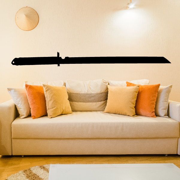 Black ninjato sword wall decal with stylized handle and long blade