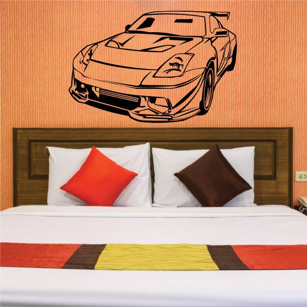 Nissan 350Z car wall decal, line art with front 3/4 view