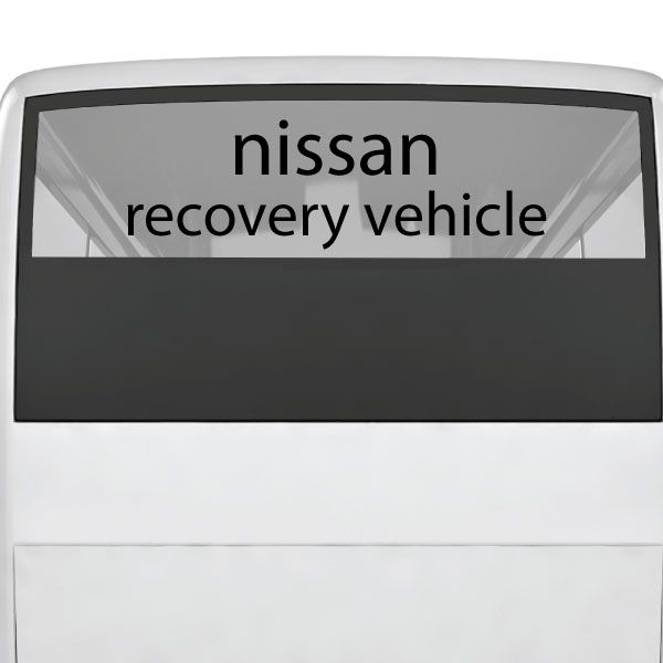 Nissan recovery vehicle decal, black panel, white text: nissan recovery vehicle