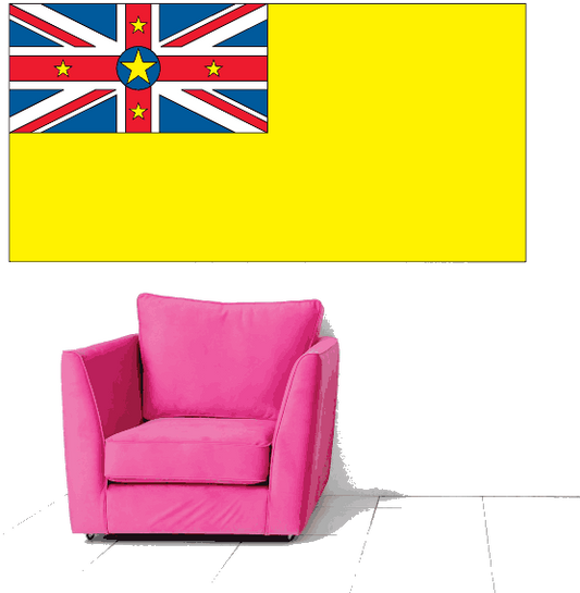 Niue flag sticker on yellow backing