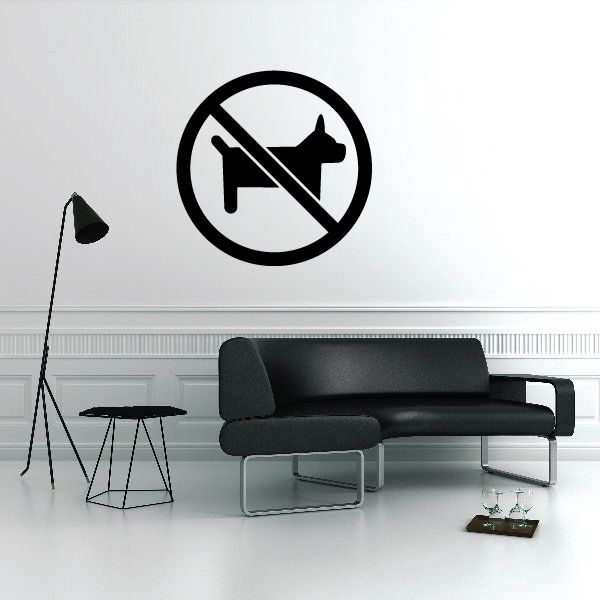 No dog sign vinyl decal: black circle with crossed-out dog silhouette