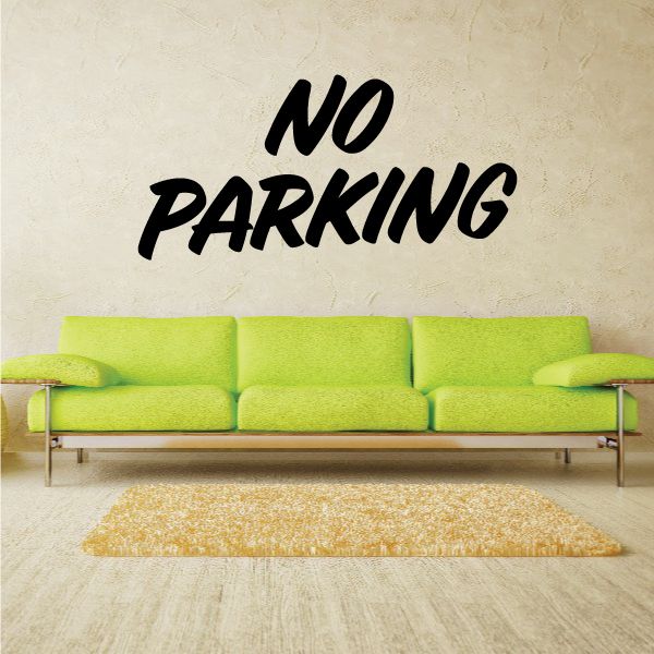 No parking wall decal with black NO PARKING lettering