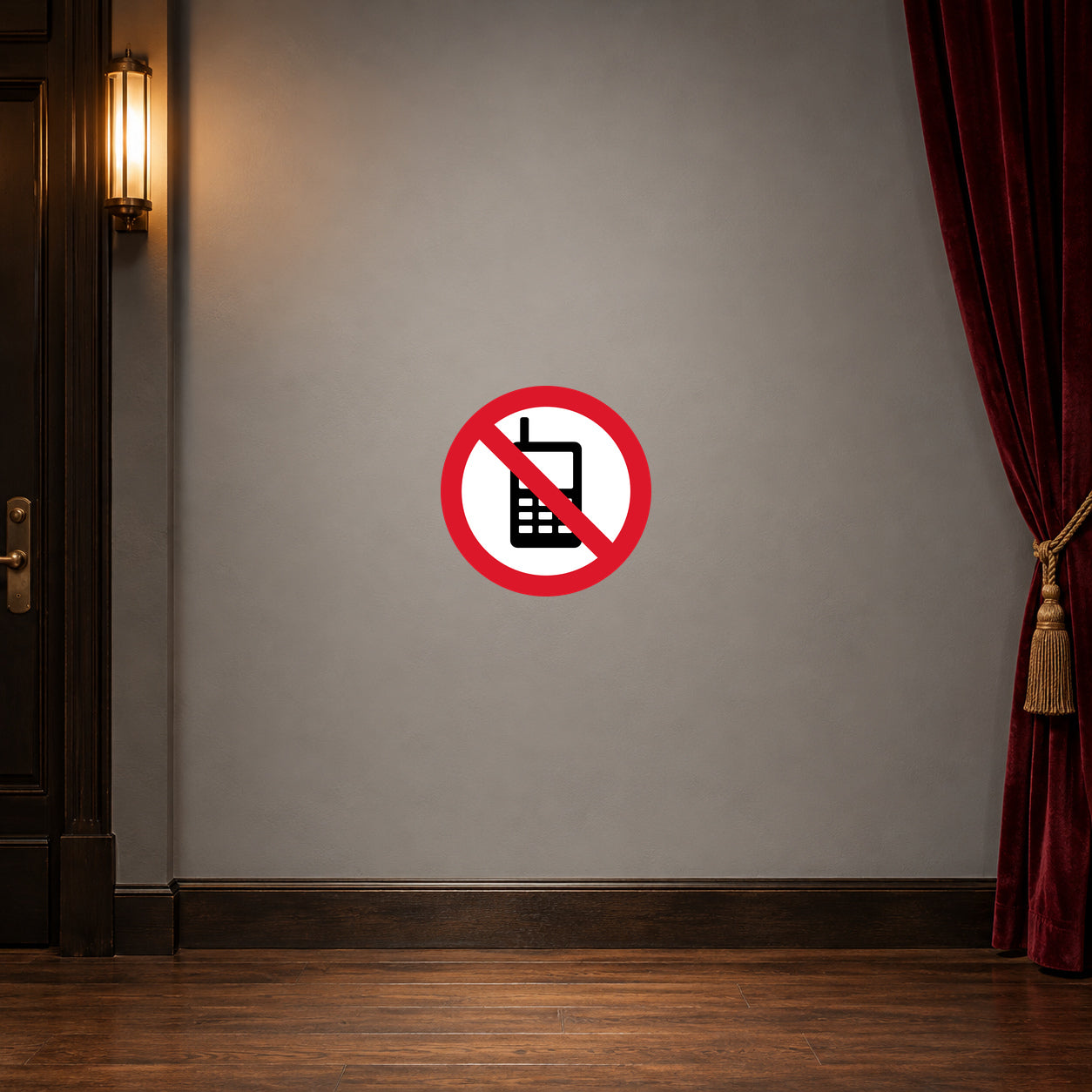 No cell phone sticker with red prohibition symbol over smartphone icon