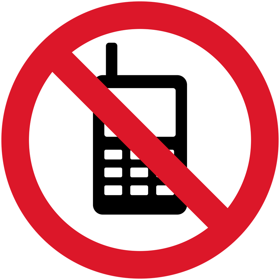 No cell phone sticker with red slash over black phone icon