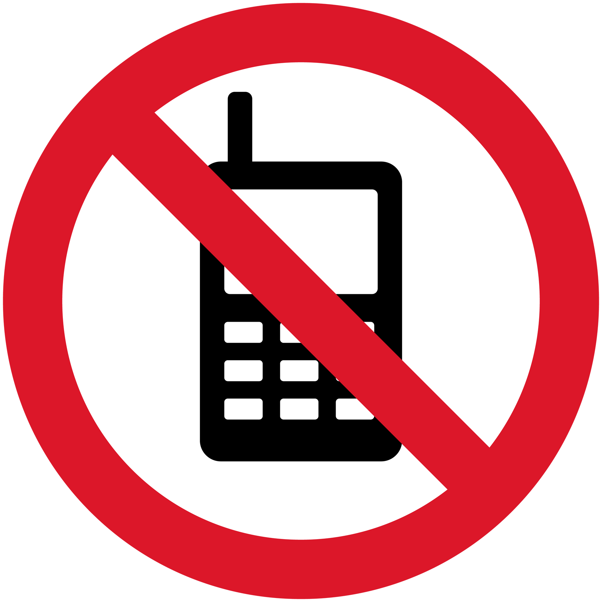 No cell phone sticker with red slash over black phone icon