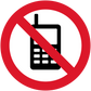 No cell phone sticker with red slash over black phone icon