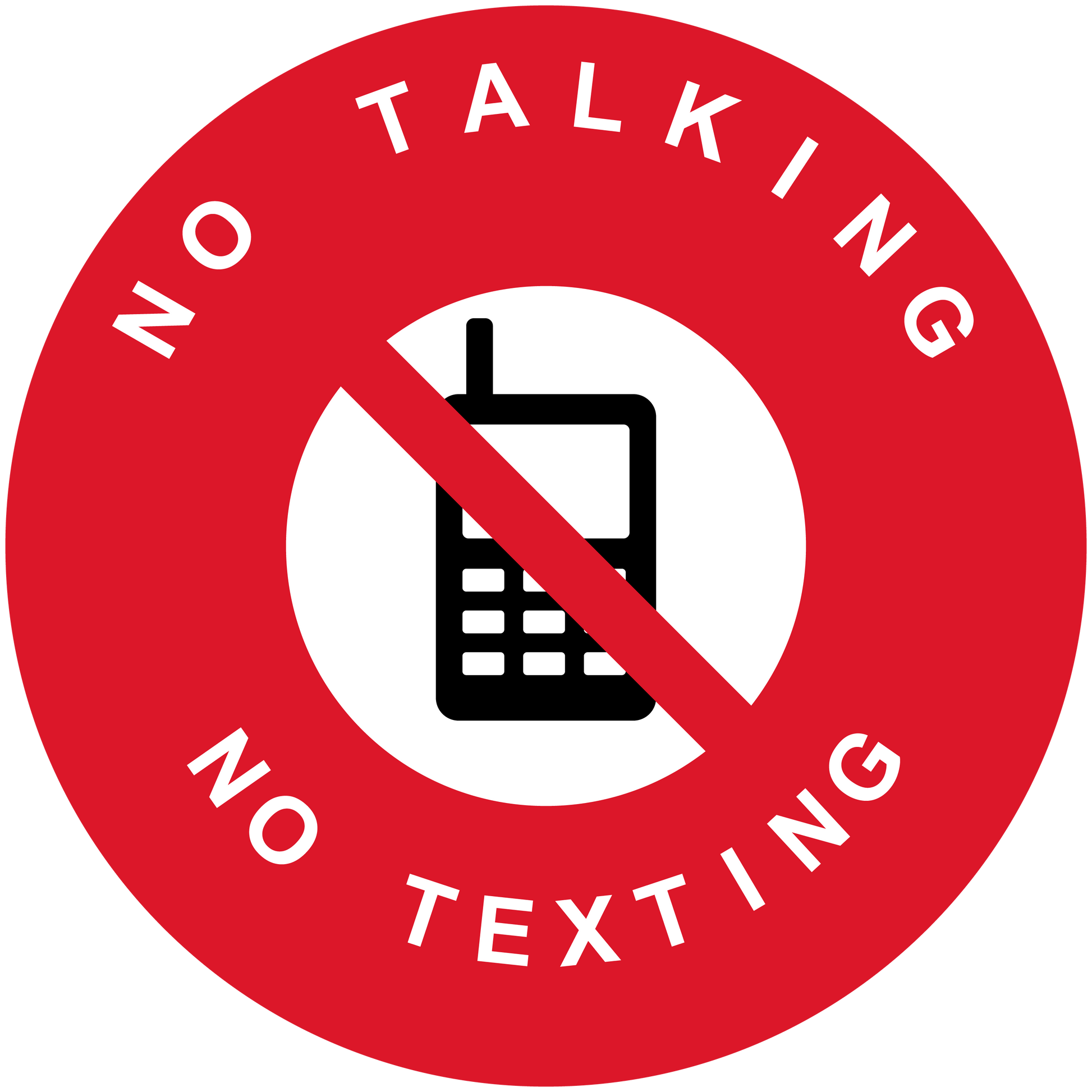 Red no phone sticker with barred mobile icon and “No Talking No Texting” text