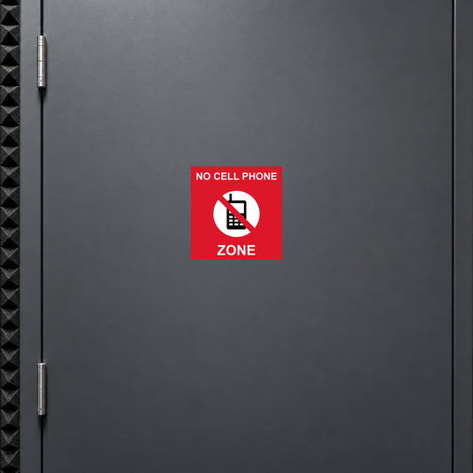 No Cell Phone Zone sticker: red with 'NO CELL PHONE ZONE' and crossed phone icon